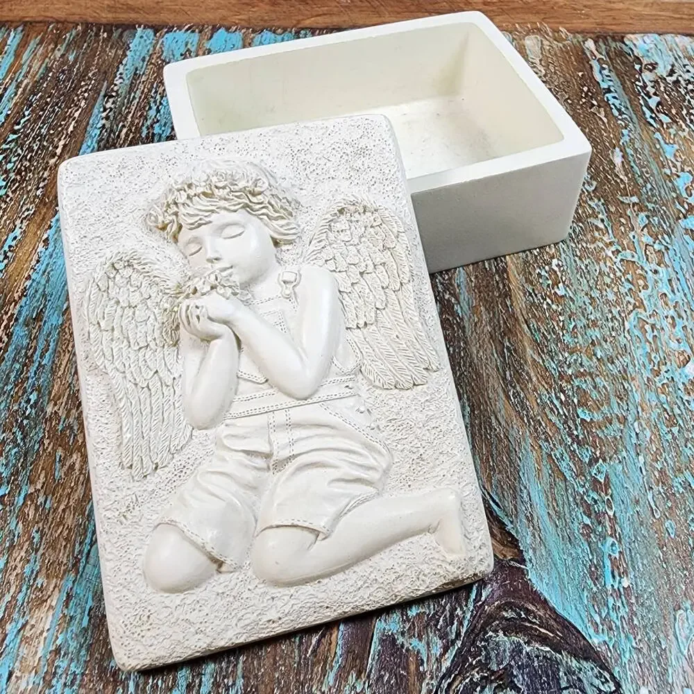 Vintage Angel Trinket Box Resin Keepsake Romantic Cottagecore Grannycore Decor
